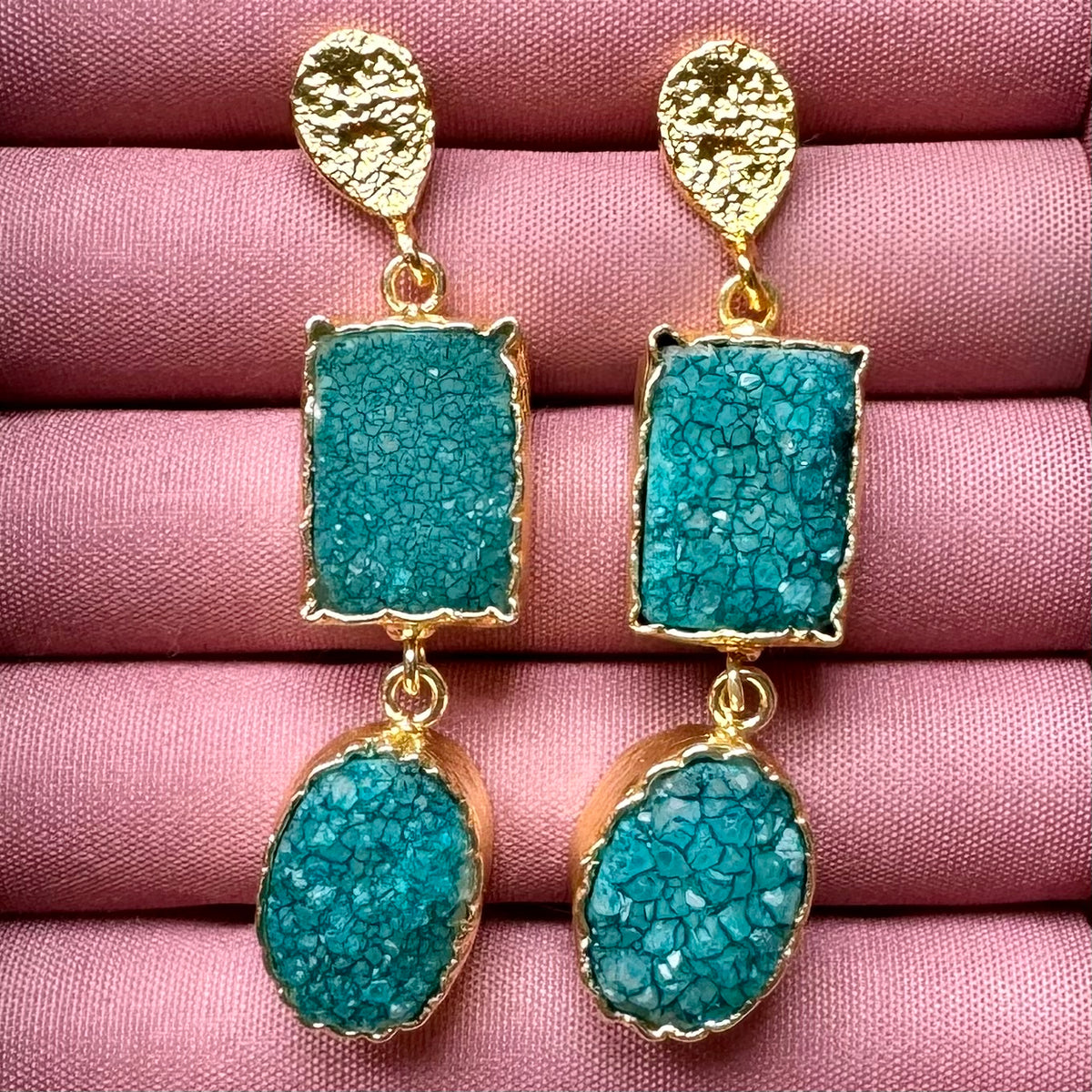 Turquoise Druzy Statement Drop Earrings
