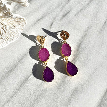 Load image into Gallery viewer, Pink Druzy Statement Drop Earrings