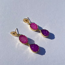 Load image into Gallery viewer, Pink Druzy Statement Drop Earrings