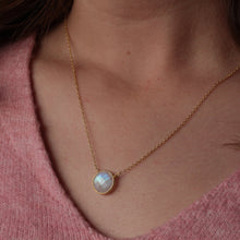 Load image into Gallery viewer, Rainbow Moonstone Bezel Cut Necklace