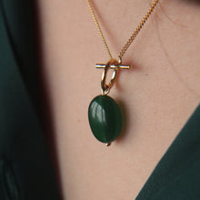 Load image into Gallery viewer, Green Onyx Gold T-Bar Necklace