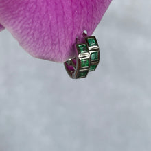 Load image into Gallery viewer, Emerald Huggie Earrings - Silver