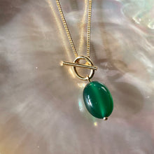 Load image into Gallery viewer, Green Onyx Gold T-Bar Necklace