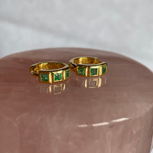 Load image into Gallery viewer, Emerald Huggie Earrings - Gold