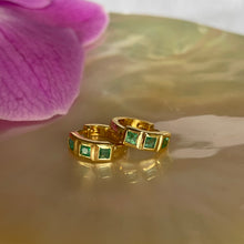Load image into Gallery viewer, Emerald Huggie Earrings - Gold