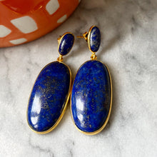 Load image into Gallery viewer, Lapis Lazuli Oval Drop Earrings