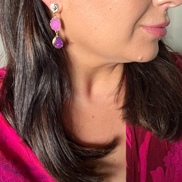 Pink Druzy Statement Drop Earrings