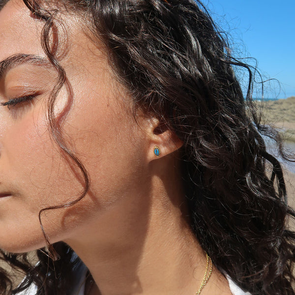 Copper Turquoise Marquise Stud Earrings