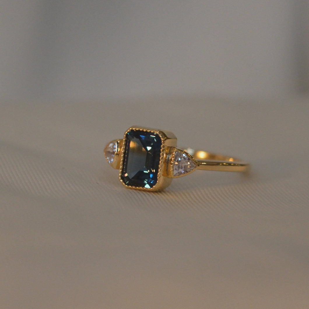 London Blue Topaz Deco Trilogy Ring