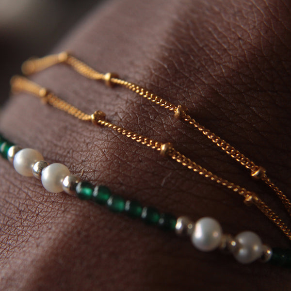 Emerald & Freshwater Pearl Friendship Bracelet