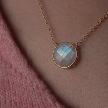 Load image into Gallery viewer, Rainbow Moonstone Bezel Cut Necklace
