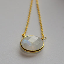Load image into Gallery viewer, Rainbow Moonstone Bezel Cut Necklace

