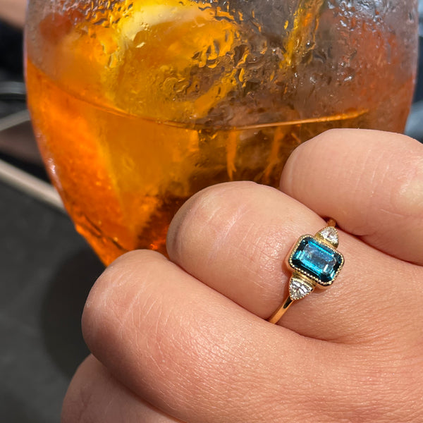 London Blue Topaz Deco Trilogy Ring