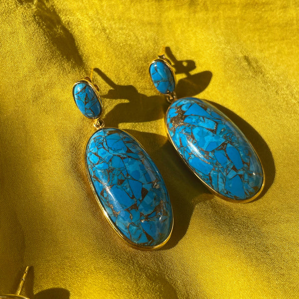 Copper Turquoise Oval Drop Earrings