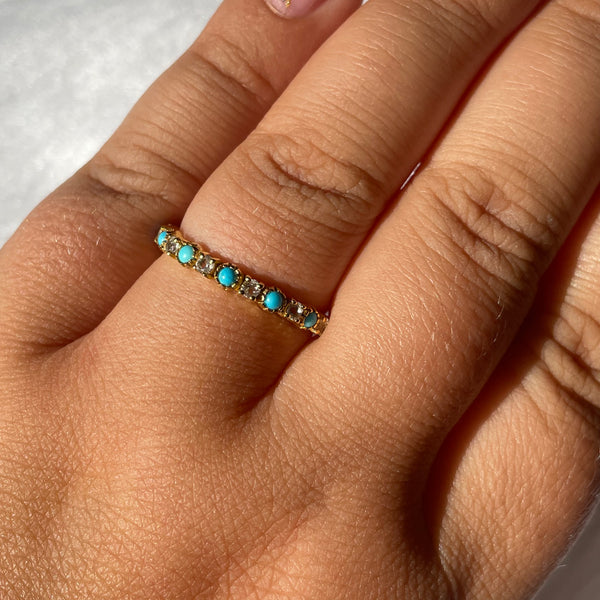 Turquoise & White Topaz Half-Eternity Ring