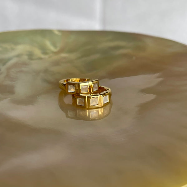 Moonstone Huggie Earrings - Gold