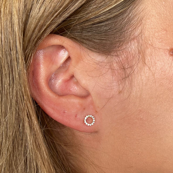 Natural Zircon Circle Pavé Stud Earrings